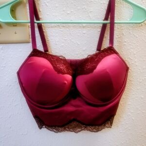 Victoria's Secret NWOT Longline Satin & Lace Push-Up Bra in Deep Raspberry